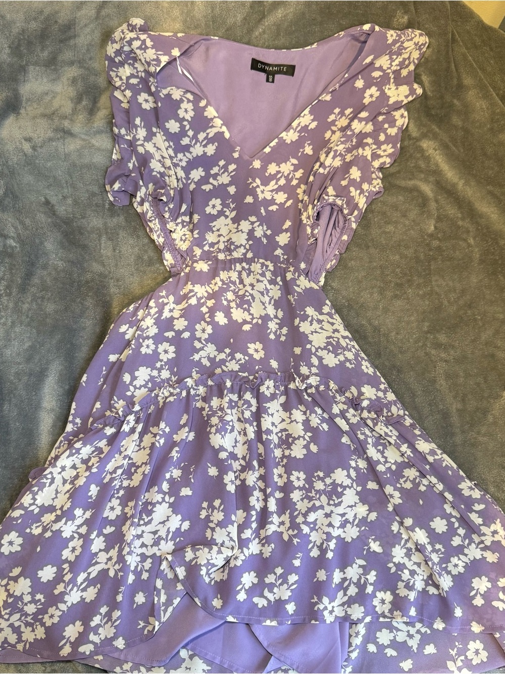 Dynamite Lavender and White Floral Wrap-Style Mini Dress